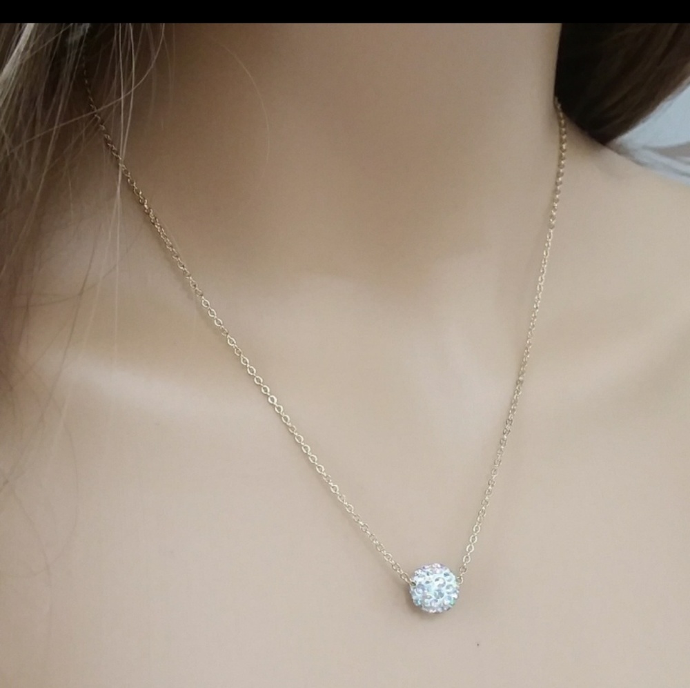 Iridescent Rhinestone Bead Chain Necklace - Picture 1 of 2